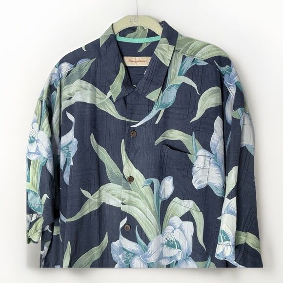 TOMMY BAHAMA 100% Silk Hawaiian Aloha Shirt Men’s XXL Blue Tropical Short Sleeve - Picture 2 of 13